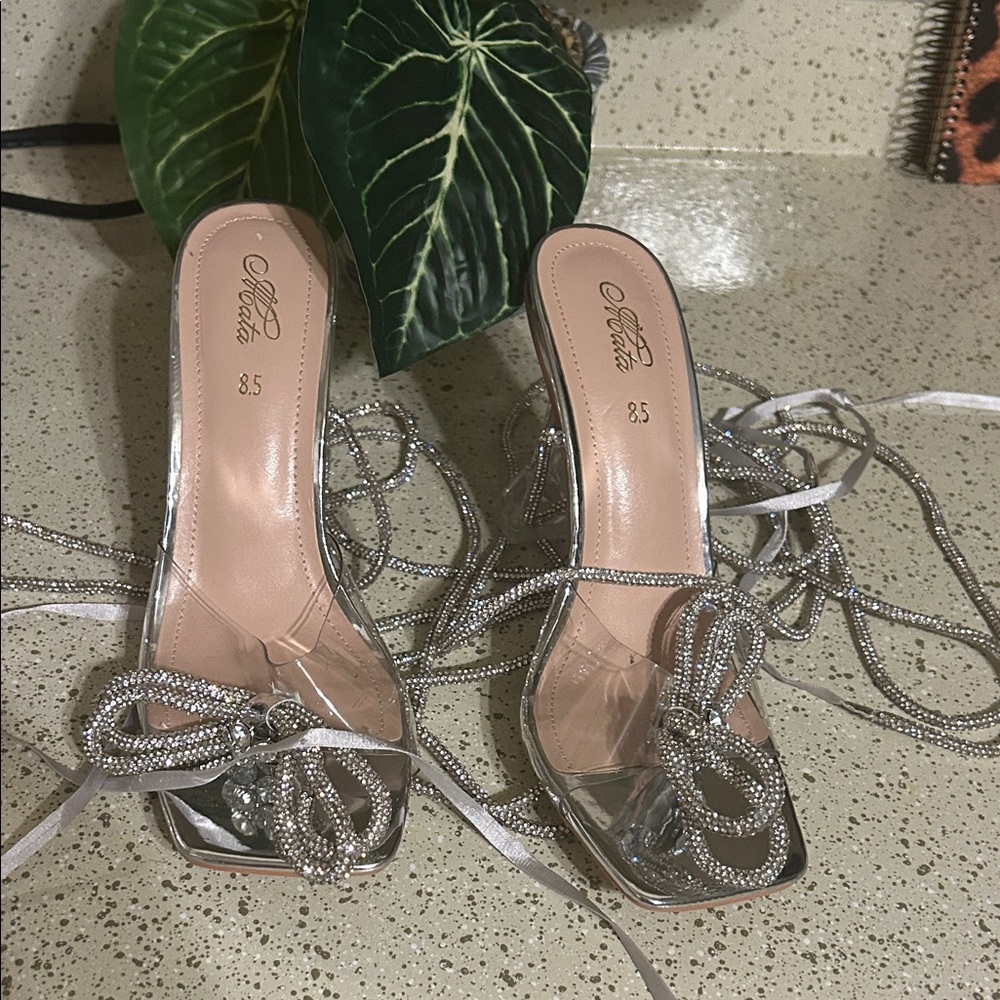 Silver Stiletto Heels with Strappy Design
